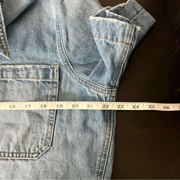 Lucky Brand Womens Jean Dress Large Drawstring Button Up Fray Hem Short Sleeve - Picture 12 of 13